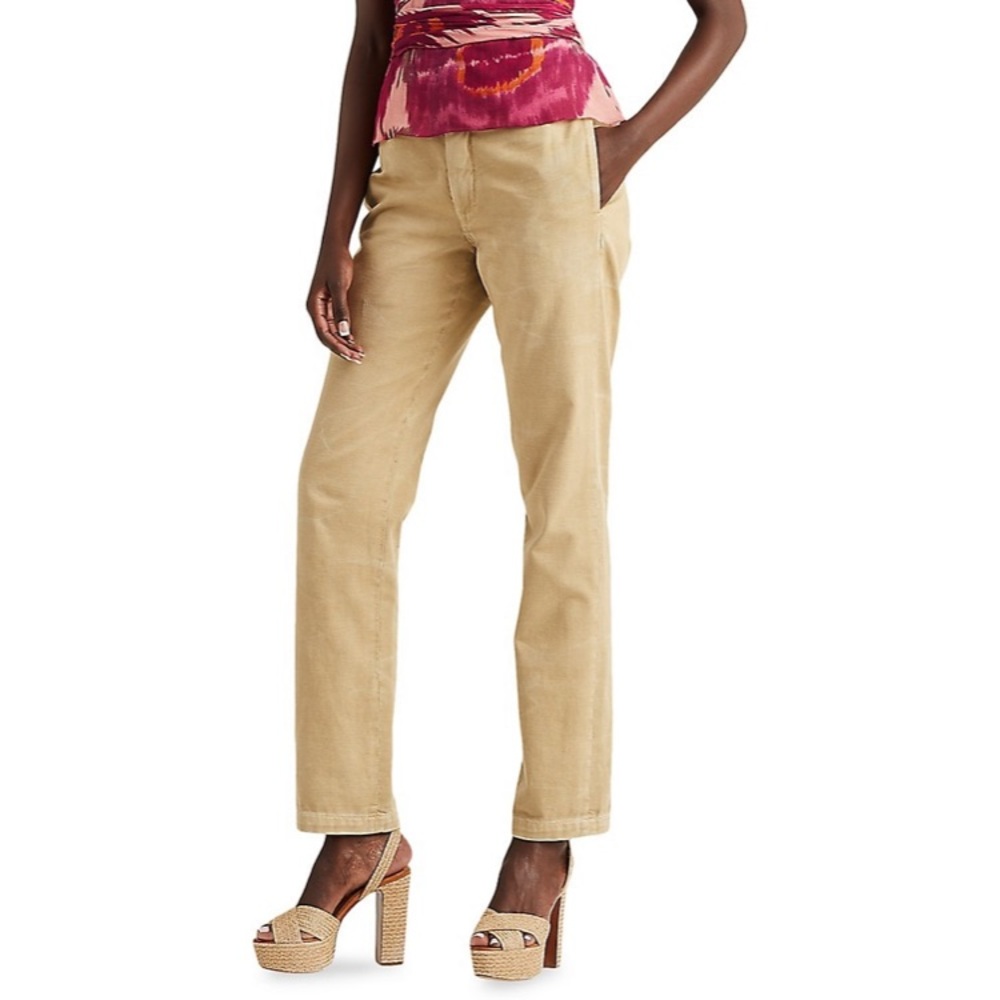 Ralph Lauren Tan Button-Fly Flare-Leg Thick Canvas Khaki Pants